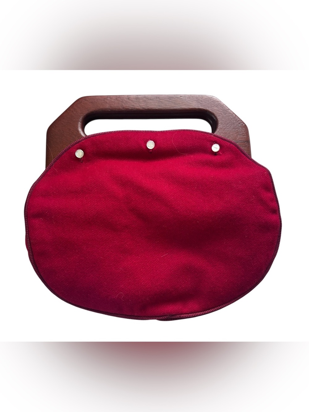 Structured Wooden-Handle Maroon Wristlet Clutch - Picture 2 of 7